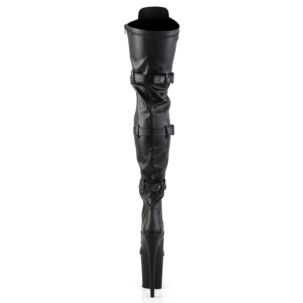 8" Heel, 4" Pf Stretch Thigh Boot W/Buckled Straps, Side Zip Pleaser Pleaser FLAMINGO/3028