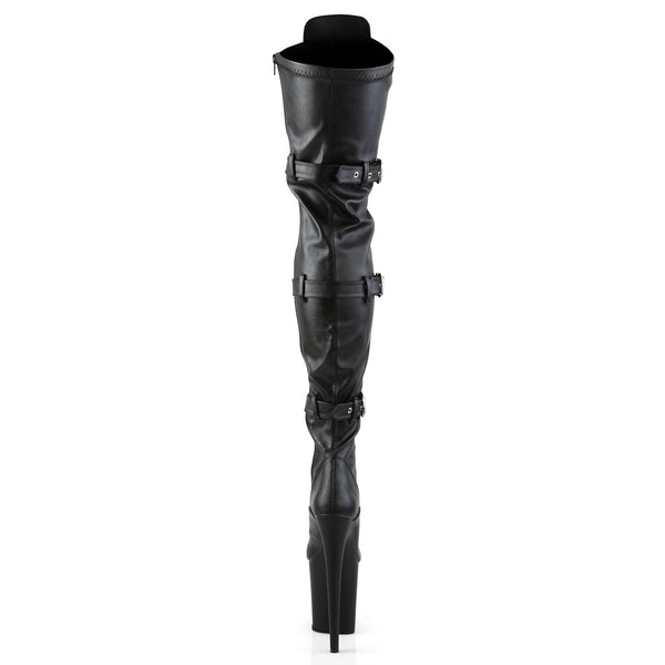 8" Heel, 4" Pf Stretch Thigh Boot W/Buckled Straps, Side Zip Pleaser Pleaser FLAMINGO/3028