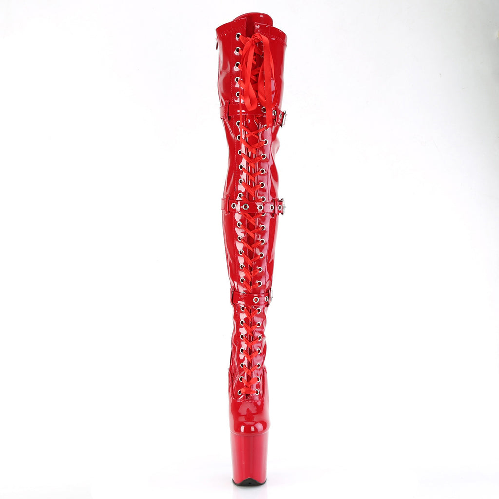 8" Heel, 4" Pf Lace-Up Front Thigh High Boot, Side Zip Pleaser Pleaser FLAMINGO/3028