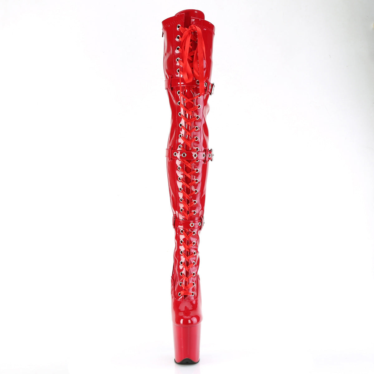 8" Heel, 4" Pf Lace-Up Front Thigh High Boot, Side Zip Pleaser Pleaser FLAMINGO/3028