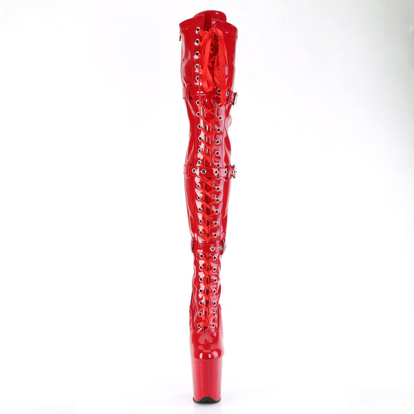 8" Heel, 4" Pf Lace-Up Front Thigh High Boot, Side Zip Pleaser Pleaser FLAMINGO/3028