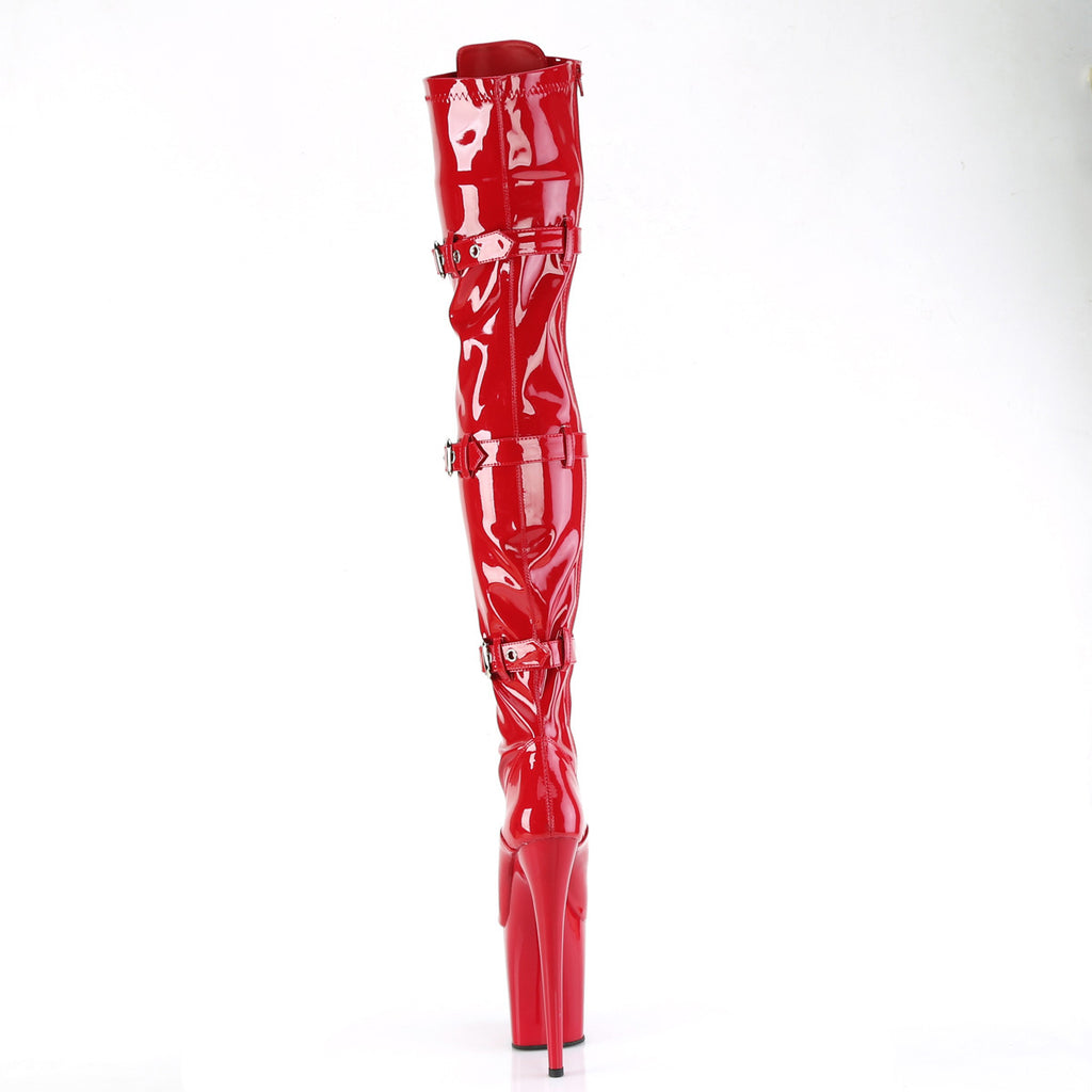 8" Heel, 4" Pf Lace-Up Front Thigh High Boot, Side Zip Pleaser Pleaser FLAMINGO/3028