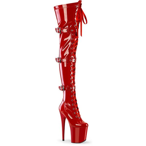 8" Heel, 4" Pf Lace-Up Front Thigh High Boot, Side Zip Pleaser Pleaser FLAMINGO/3028