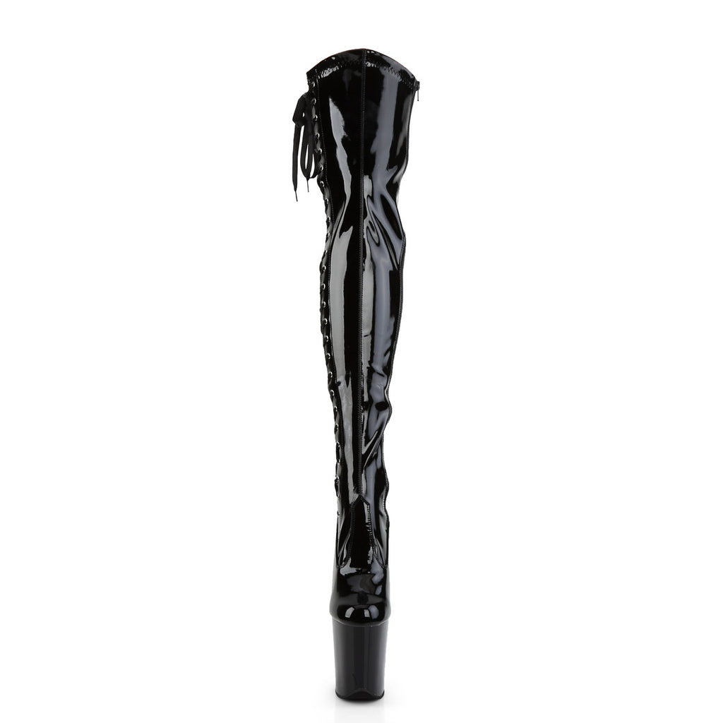 8" Heel, 4" Pf Stretch Thigh Boot W/Side Ribbon Lacing, Side Pleaser Pleaser FLAMINGO/3050
