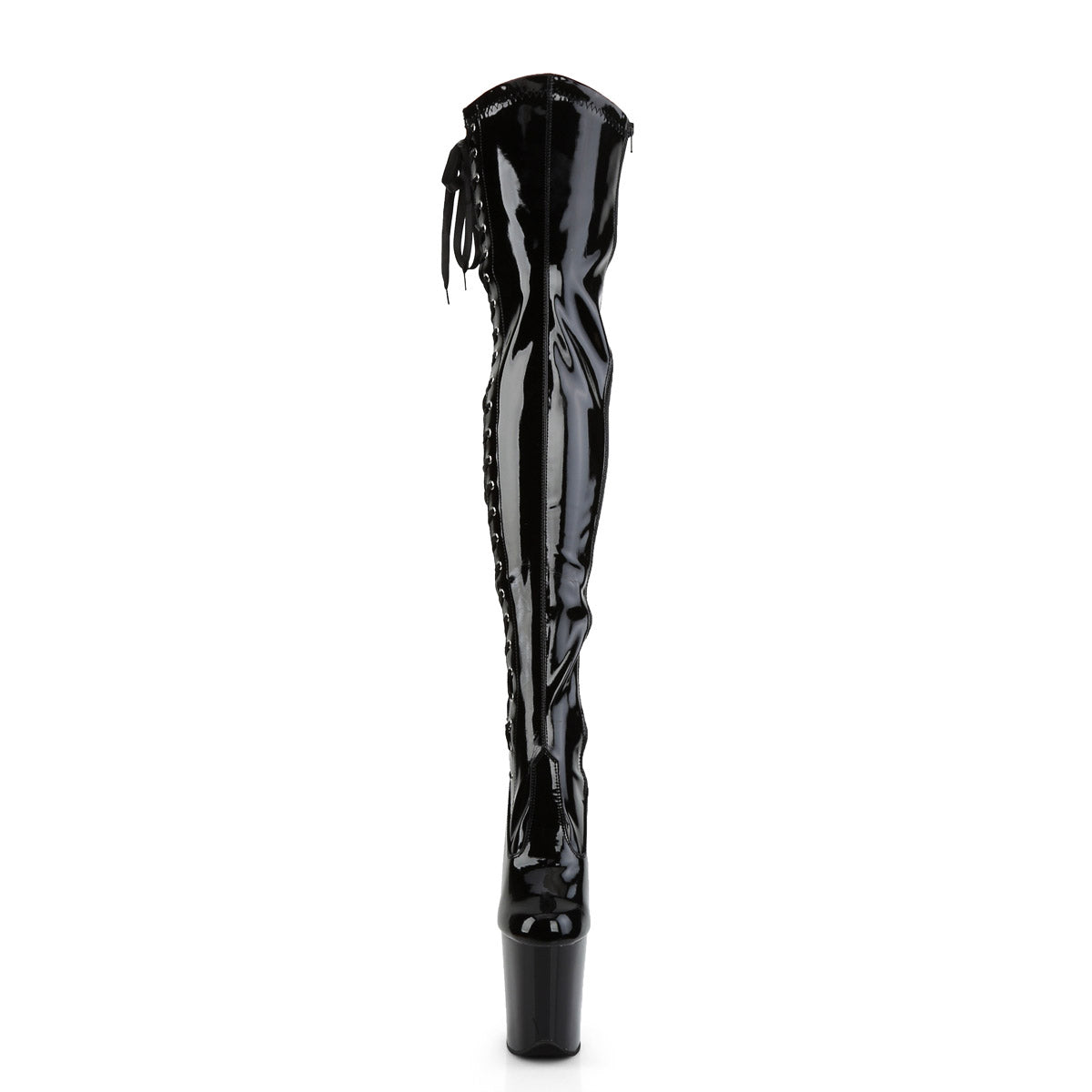 8" Heel, 4" Pf Stretch Thigh Boot W/Side Ribbon Lacing, Side Pleaser Pleaser FLAMINGO/3050