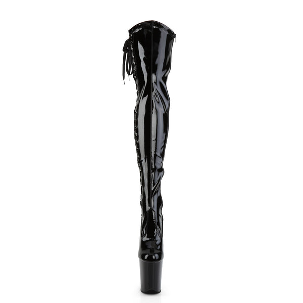 8" Heel, 4" Pf Stretch Thigh Boot W/Side Ribbon Lacing, Side Pleaser Pleaser FLAMINGO/3050