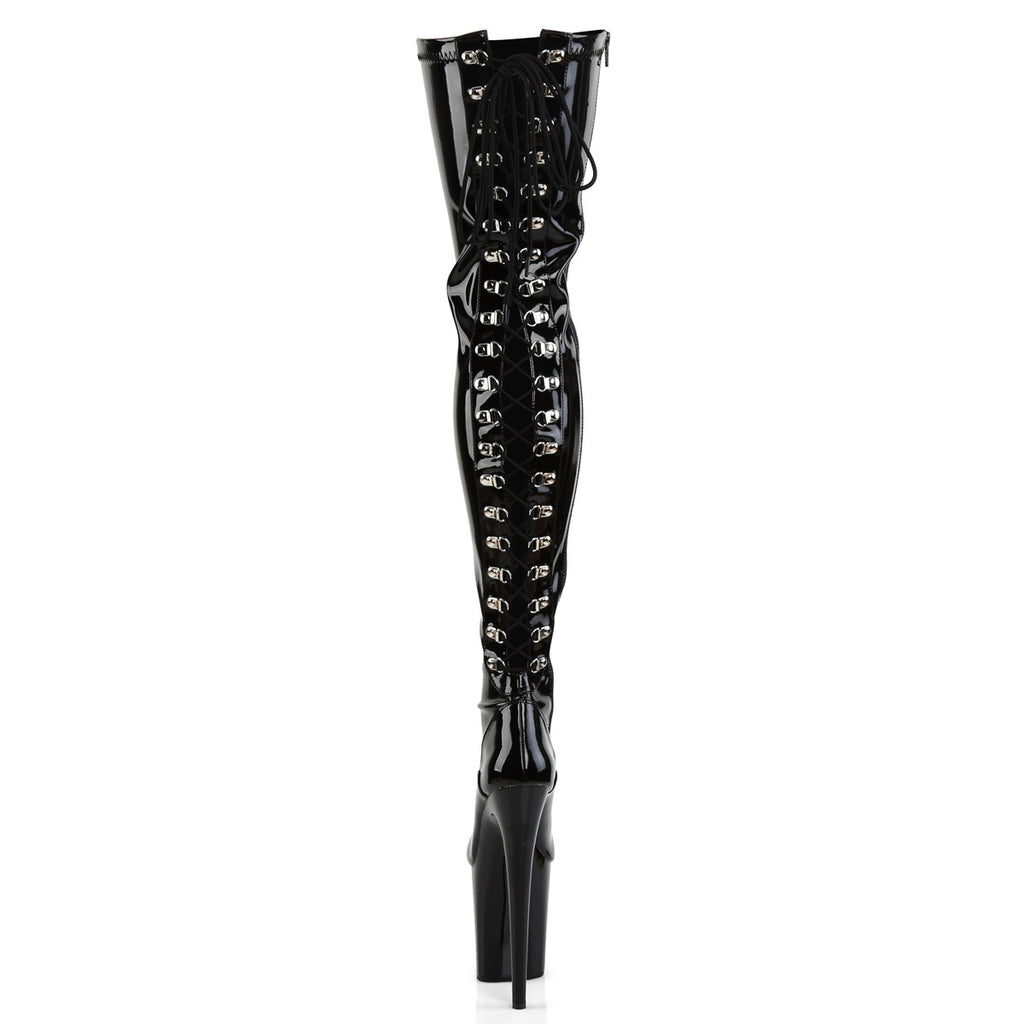 8" Heel, 4" Pf Lace-Up Back Stretch Thigh Boot, Side Zip Pleaser Pleaser FLAMINGO/3063