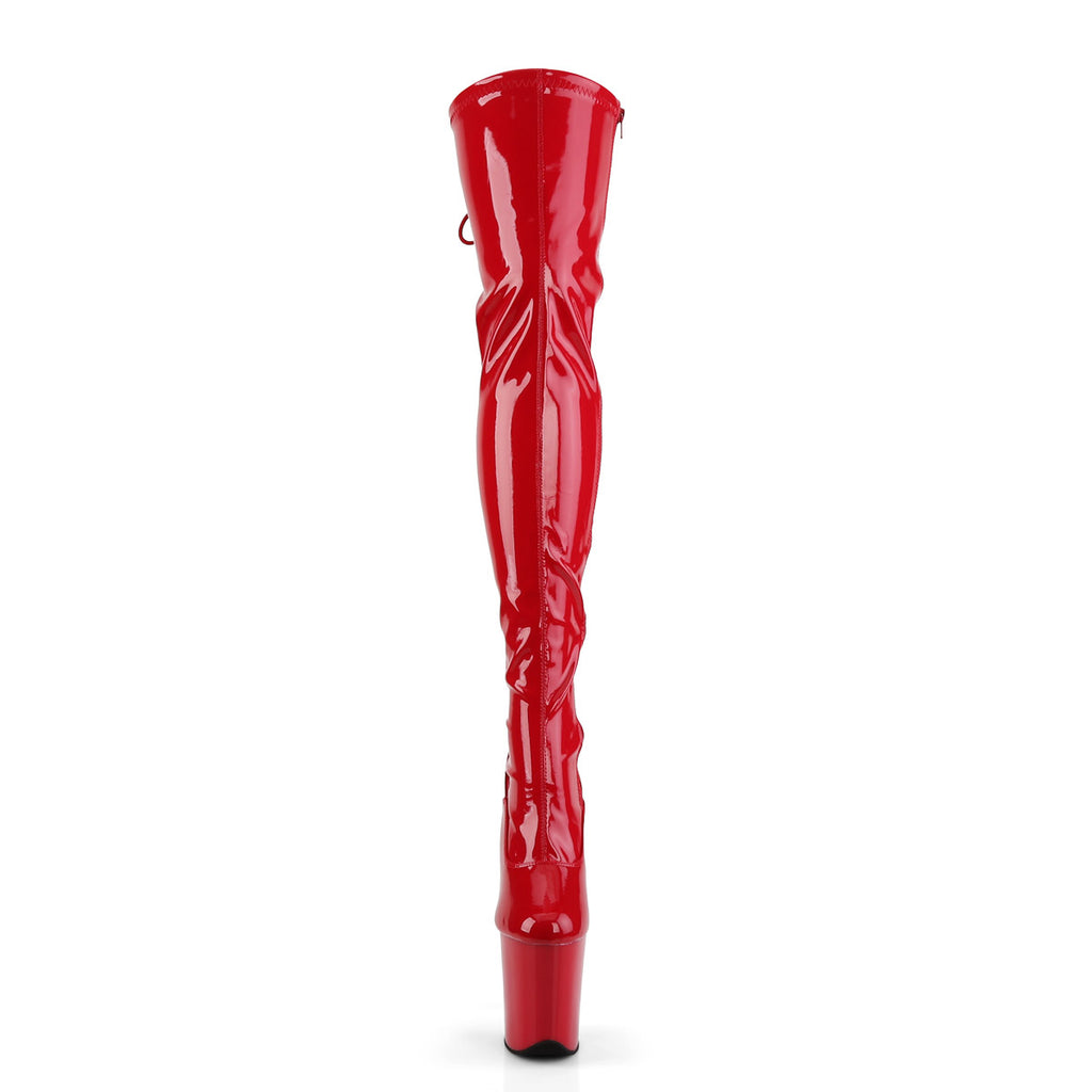 8" Heel, 4" Pf Lace-Up Back Stretch Thigh Boot, Side Zip Pleaser Pleaser FLAMINGO/3063