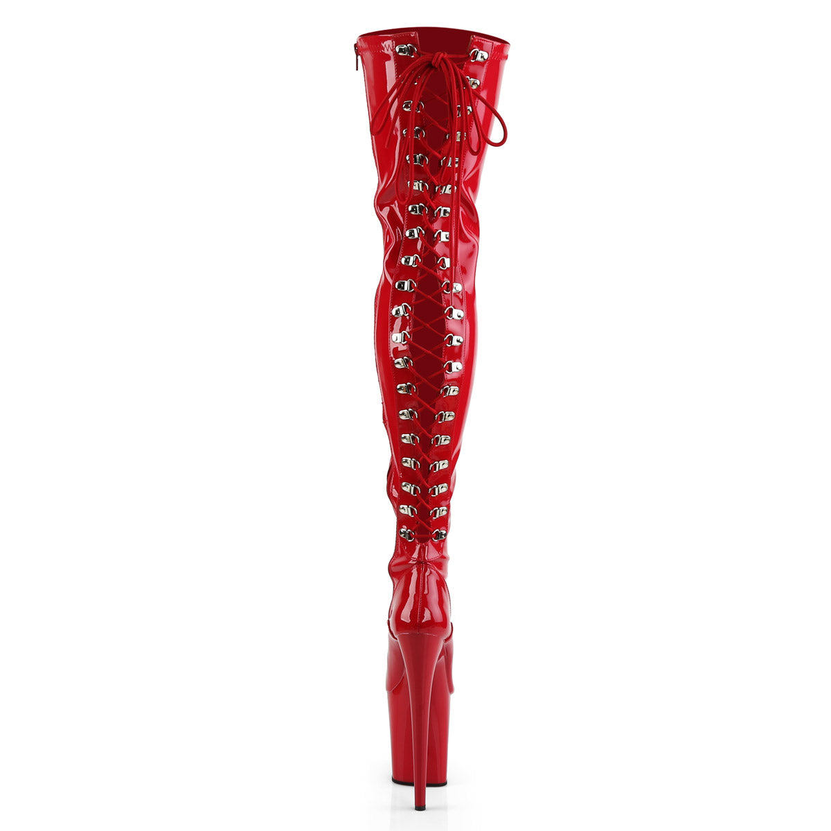 8" Heel, 4" Pf Lace-Up Back Stretch Thigh Boot, Side Zip Pleaser Pleaser FLAMINGO/3063