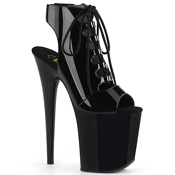 8" Heel, 4" PF Open Toe/Heel Front Lace Up Ankle Bootie Pleaser Pleaser FLAMINGO/800/20