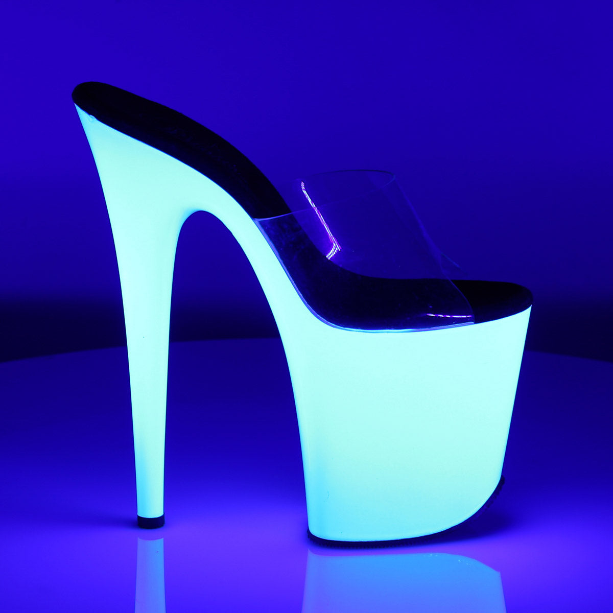8" Heel, 4" Pf Slide, Neon Uv Reactive Pleaser Pleaser FLAMINGO/801UV