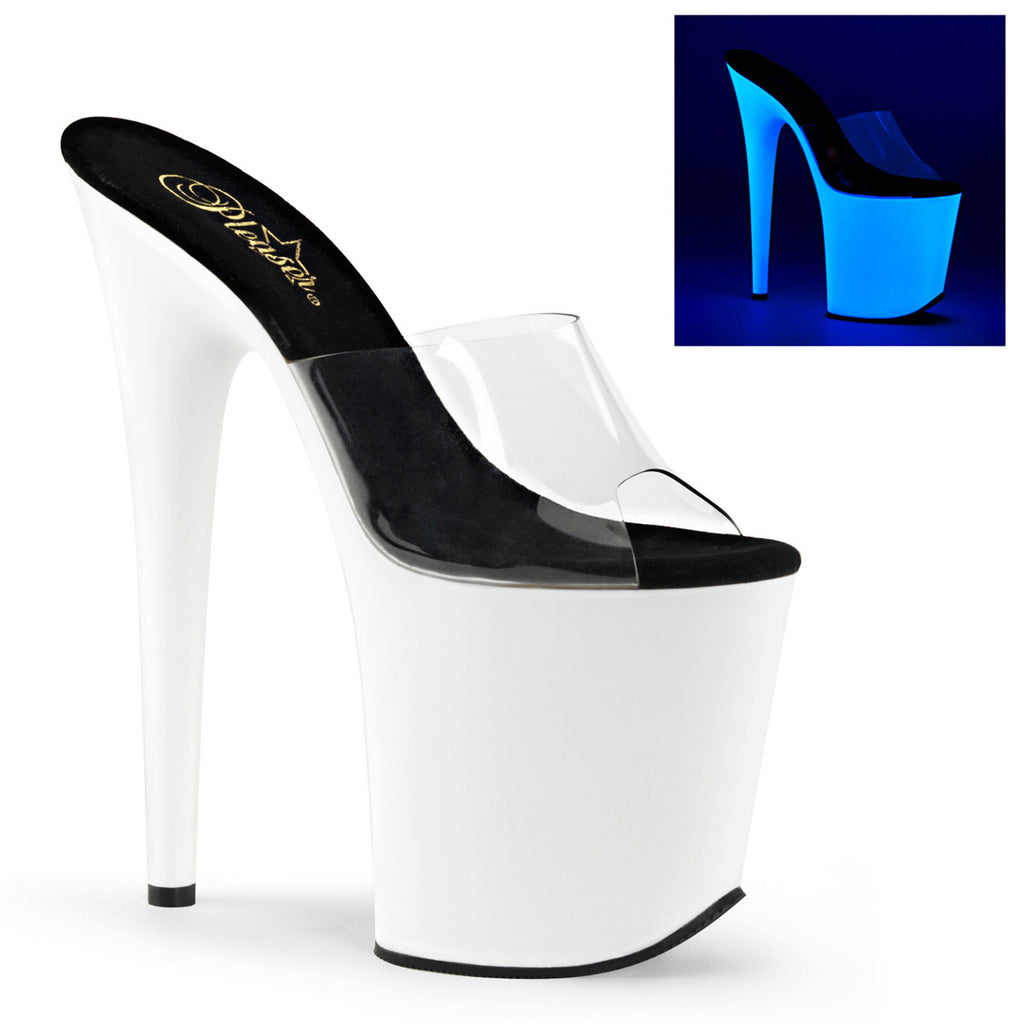 8" Heel, 4" Pf Slide, Neon Uv Reactive Pleaser Pleaser FLAMINGO/801UV