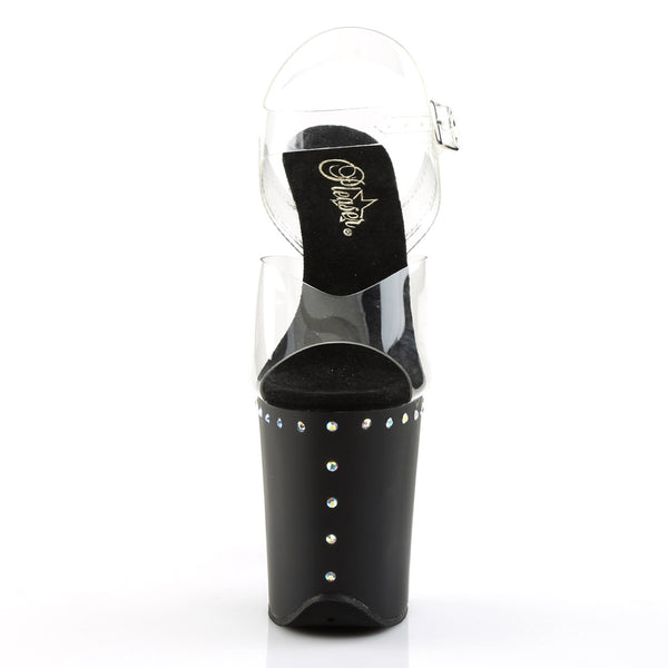 8" Heel, 4" PF Ankle Strap Sandal Clr/Blk Matte Pleaser Pleaser FLAMINGO/808ABLS