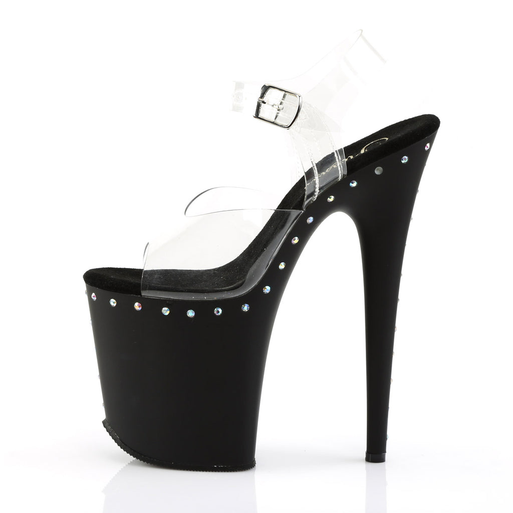 8" Heel, 4" PF Ankle Strap Sandal Clr/Blk Matte Pleaser Pleaser FLAMINGO/808ABLS