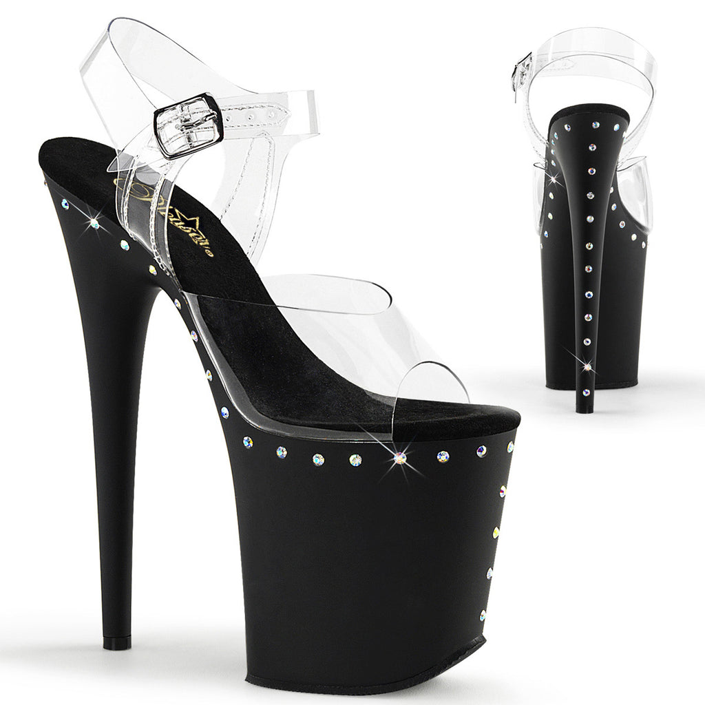 8" Heel, 4" PF Ankle Strap Sandal Clr/Blk Matte Pleaser Pleaser FLAMINGO/808ABLS