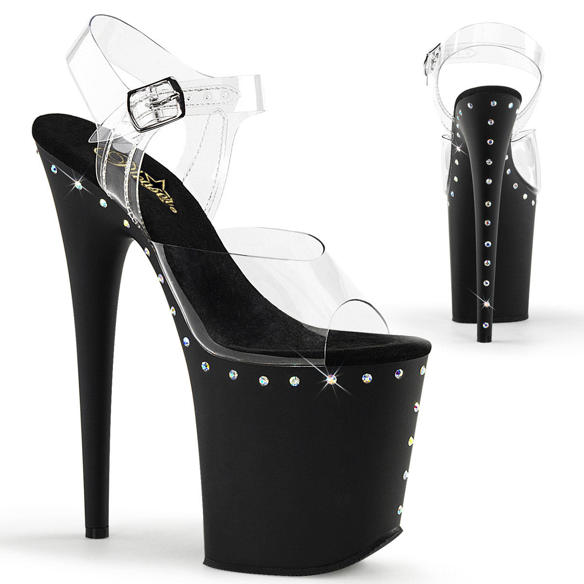 8" Heel, 4" PF Ankle Strap Sandal Clr/Blk Matte Pleaser Pleaser FLAMINGO/808ABLS