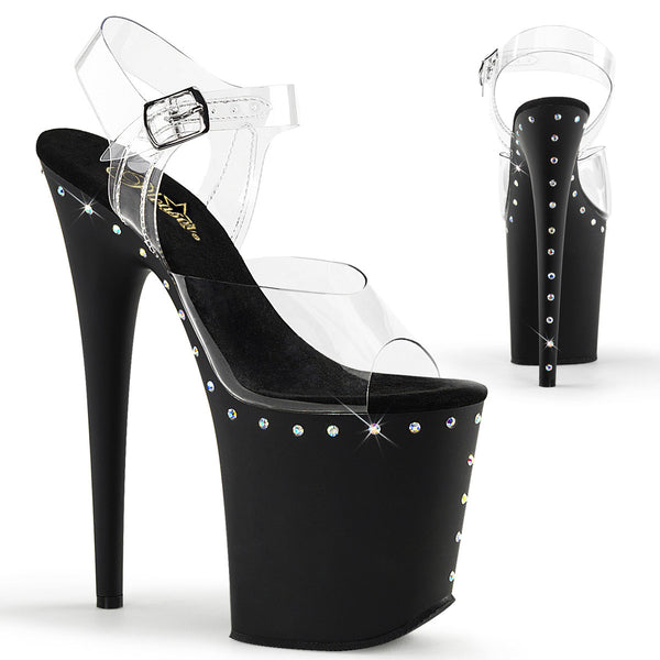 8" Heel, 4" PF Ankle Strap Sandal Clr/Blk Matte Pleaser Pleaser FLAMINGO/808ABLS