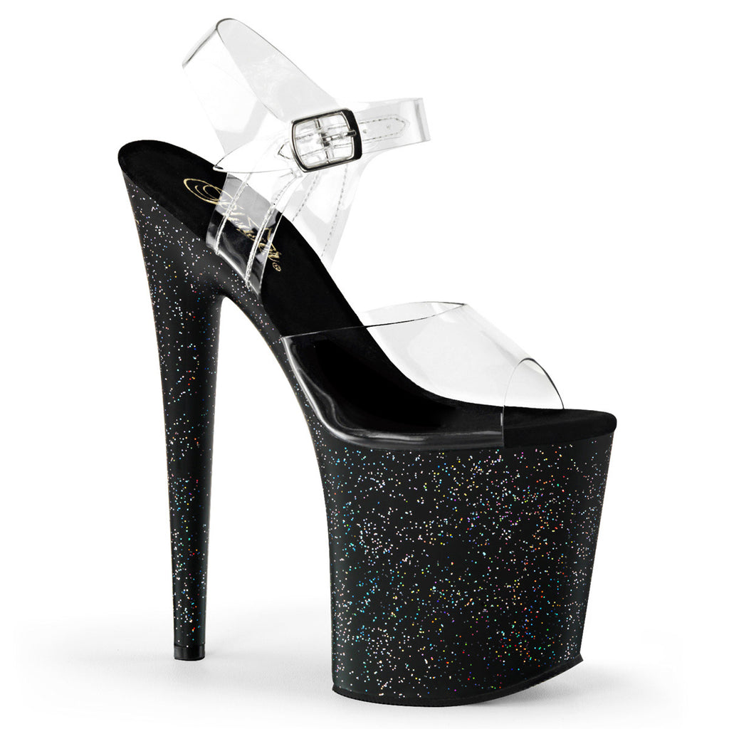 Sexy Glitter Platforms Clear Ankle Strap Sandals High Heels Shoes Pleaser Pleaser FLAMINGO/808MG
