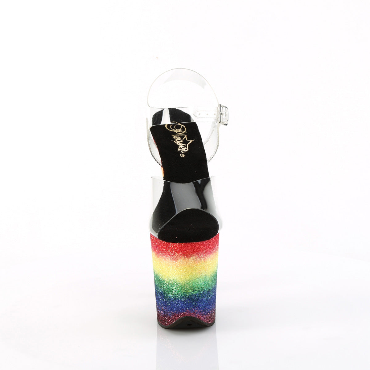 Pleaser 8 Inch Heel Ankle Strap High Platform Sandals with Rainbow Glitter Bottom Secondary image