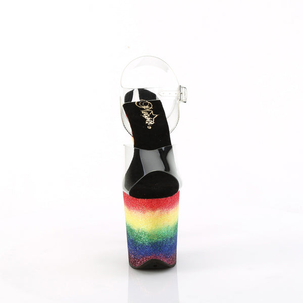 8" Heel, 4" Pf Ankle Strap Sandal W/Gliiter Bottom Pleaser Pleaser FLAMINGO/808RG/04