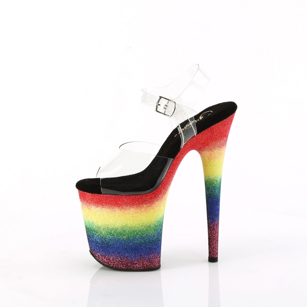 8" Heel, 4" Pf Ankle Strap Sandal W/Gliiter Bottom Pleaser Pleaser FLAMINGO/808RG/04