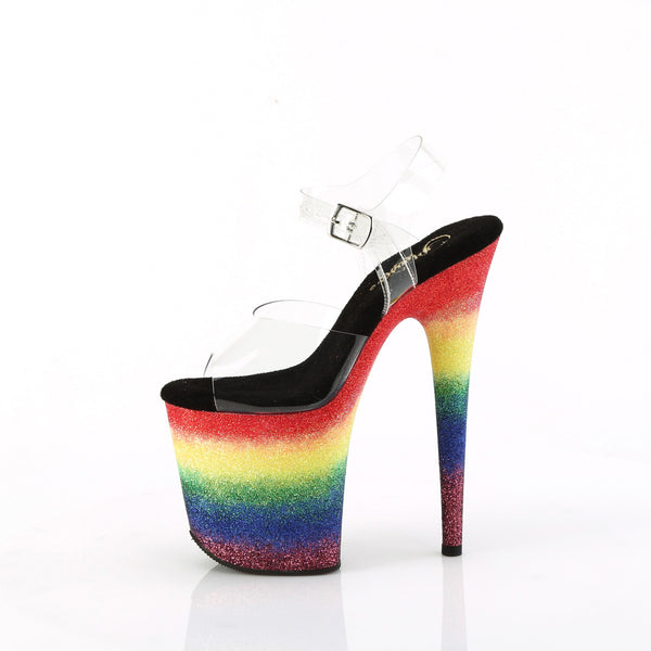 8" Heel, 4" Pf Ankle Strap Sandal W/Gliiter Bottom Pleaser Pleaser FLAMINGO/808RG/04