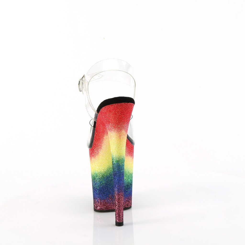 8" Heel, 4" Pf Ankle Strap Sandal W/Gliiter Bottom Pleaser Pleaser FLAMINGO/808RG/04