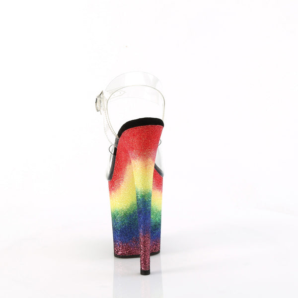8" Heel, 4" Pf Ankle Strap Sandal W/Gliiter Bottom Pleaser Pleaser FLAMINGO/808RG/04