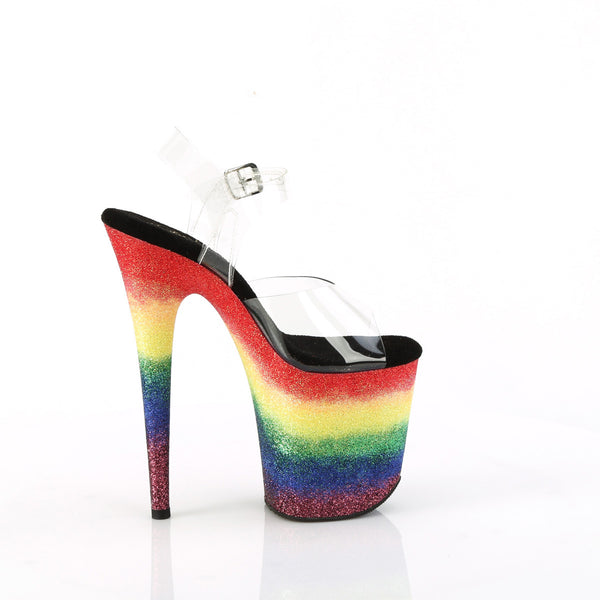 8" Heel, 4" Pf Ankle Strap Sandal W/Gliiter Bottom Pleaser Pleaser FLAMINGO/808RG/04