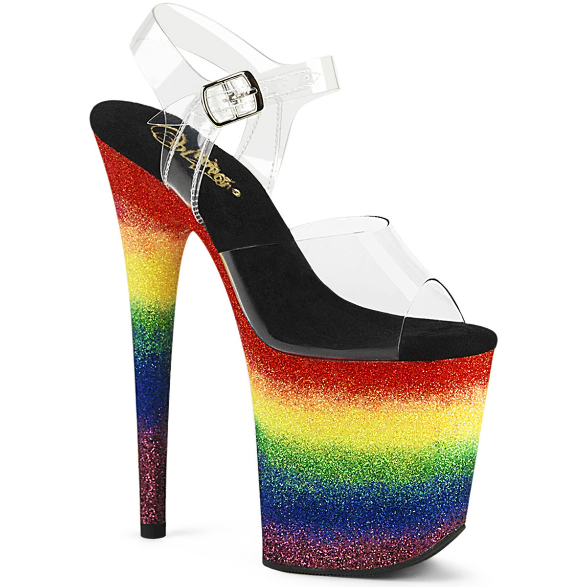 8" Heel, 4" Pf Ankle Strap Sandal W/Gliiter Bottom Pleaser Pleaser FLAMINGO/808RG/04