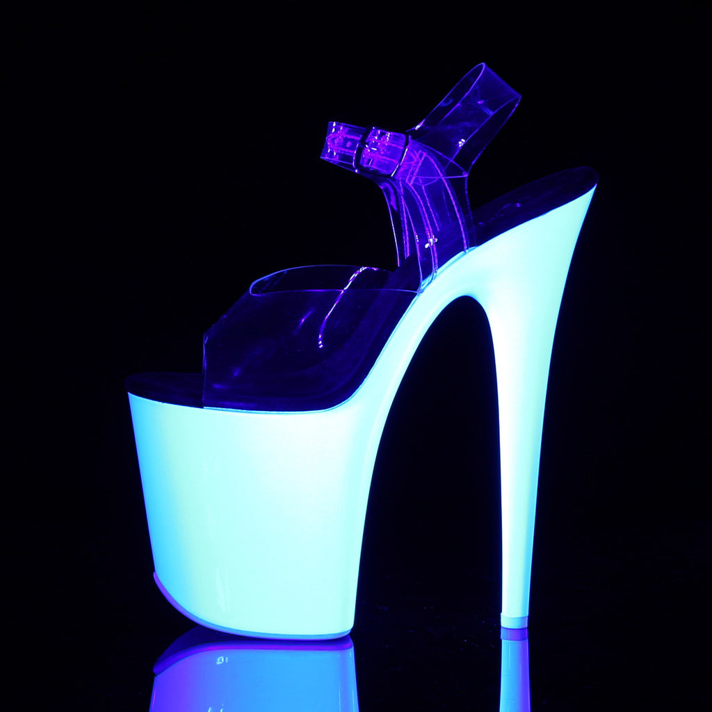 8" Heel, 4" Pf Ankle Strap Sandal W/Neon Uv Reactive Btm Pleaser Pleaser FLAMINGO/808UV