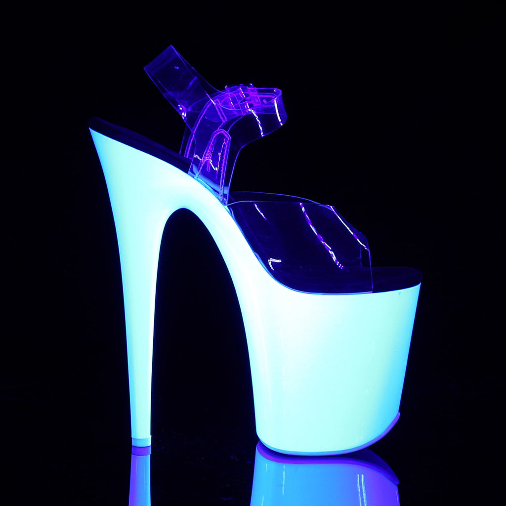 8" Heel, 4" Pf Ankle Strap Sandal W/Neon Uv Reactive Btm Pleaser Pleaser FLAMINGO/808UV