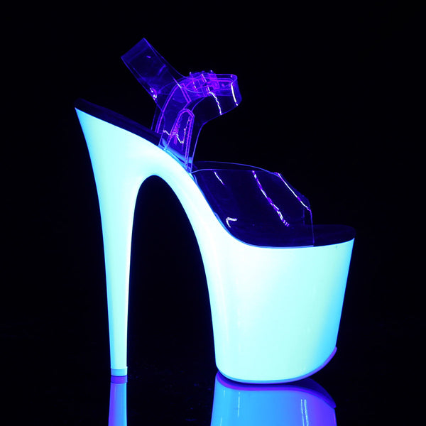 8" Heel, 4" Pf Ankle Strap Sandal W/Neon Uv Reactive Btm Pleaser Pleaser FLAMINGO/808UV