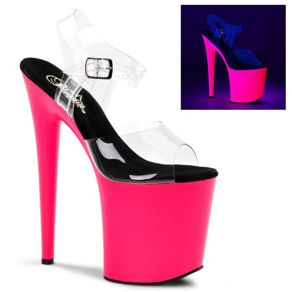 Sexy Neon Glow Platform Stiletto Ankle Strap Sandal High Heels Shoes Pleaser Pleaser FLAMINGO/808UV
