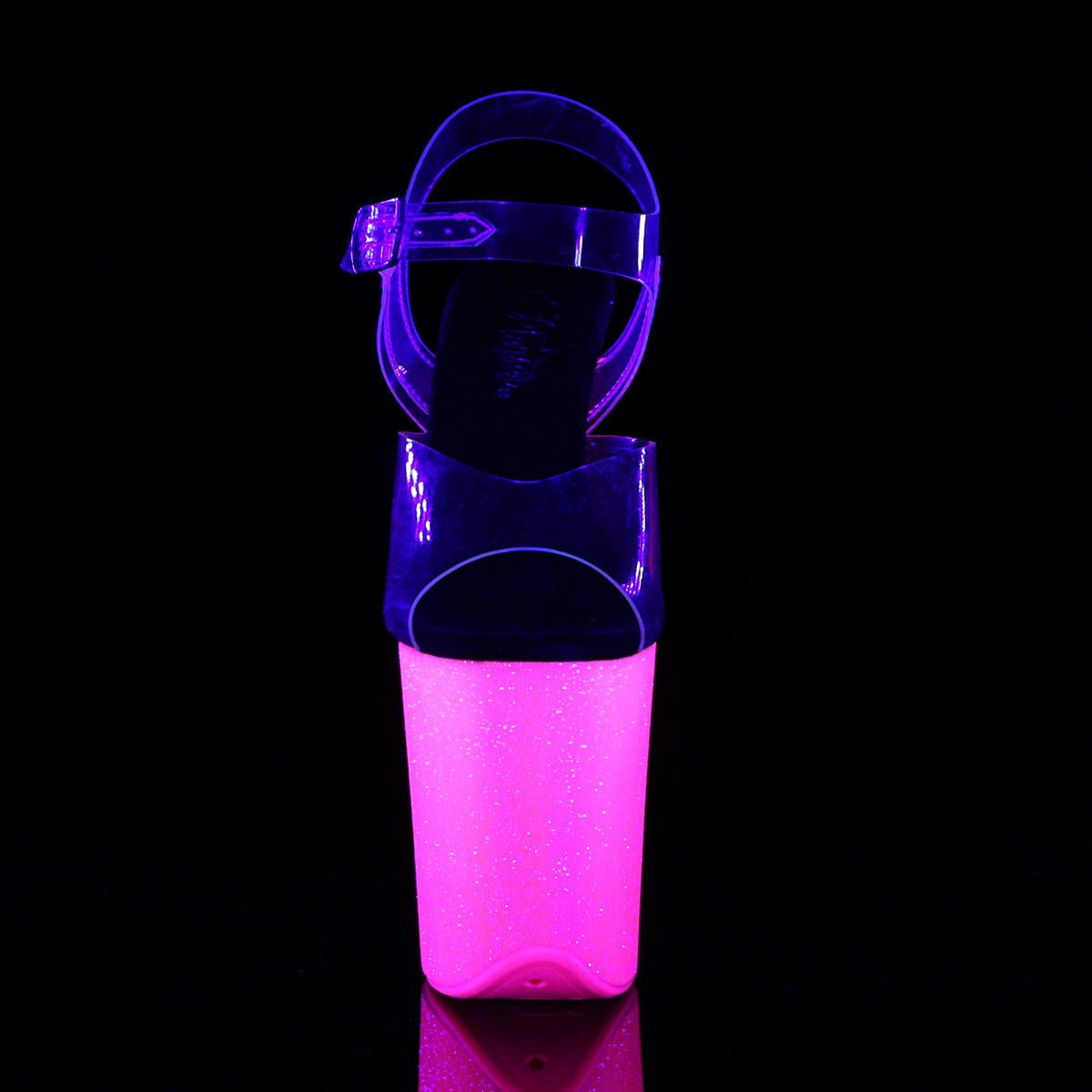 8" Heel, 4" Pf Ankle Strap Sandal W/Neon Uv Reactive Btm Pleaser Pleaser FLAMINGO/808UVG