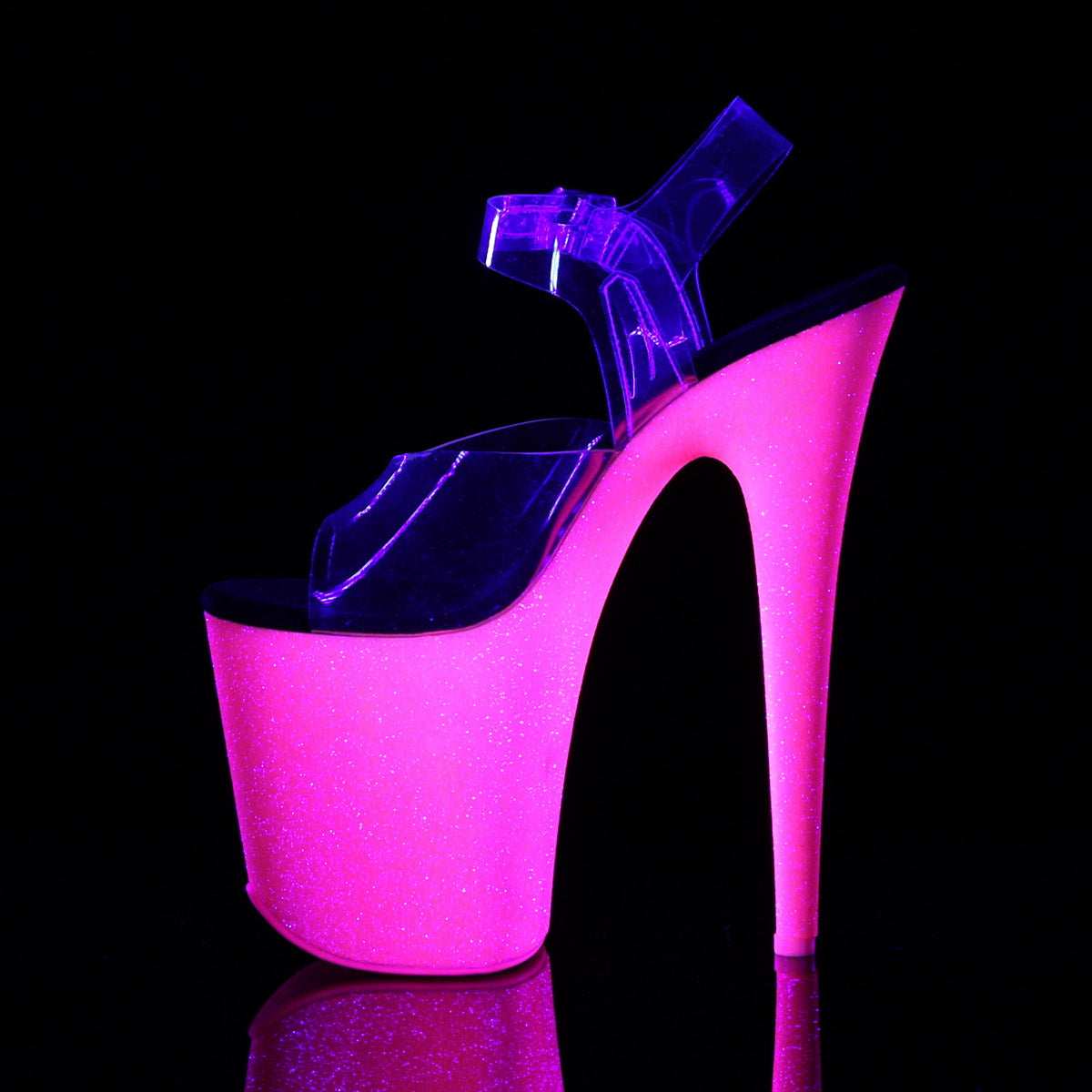 8" Heel, 4" Pf Ankle Strap Sandal W/Neon Uv Reactive Btm Pleaser Pleaser FLAMINGO/808UVG