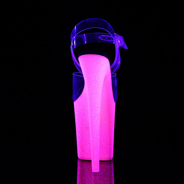 8" Heel, 4" Pf Ankle Strap Sandal W/Neon Uv Reactive Btm Pleaser Pleaser FLAMINGO/808UVG