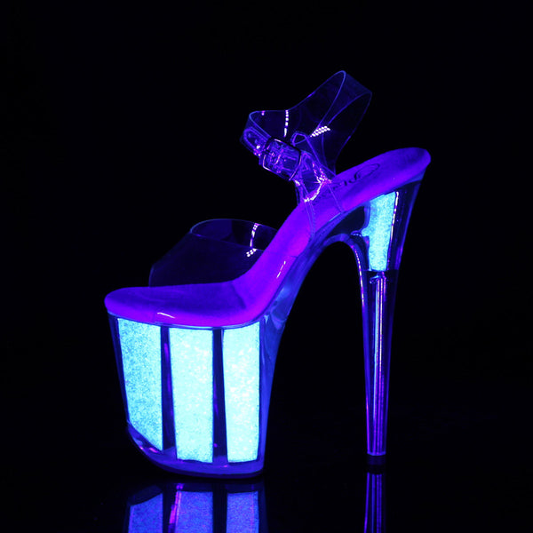 8" Heel, 4" Pf Ankle Strap Sandal W/glitter Inserts Pleaser Pleaser FLAMINGO/808UVG