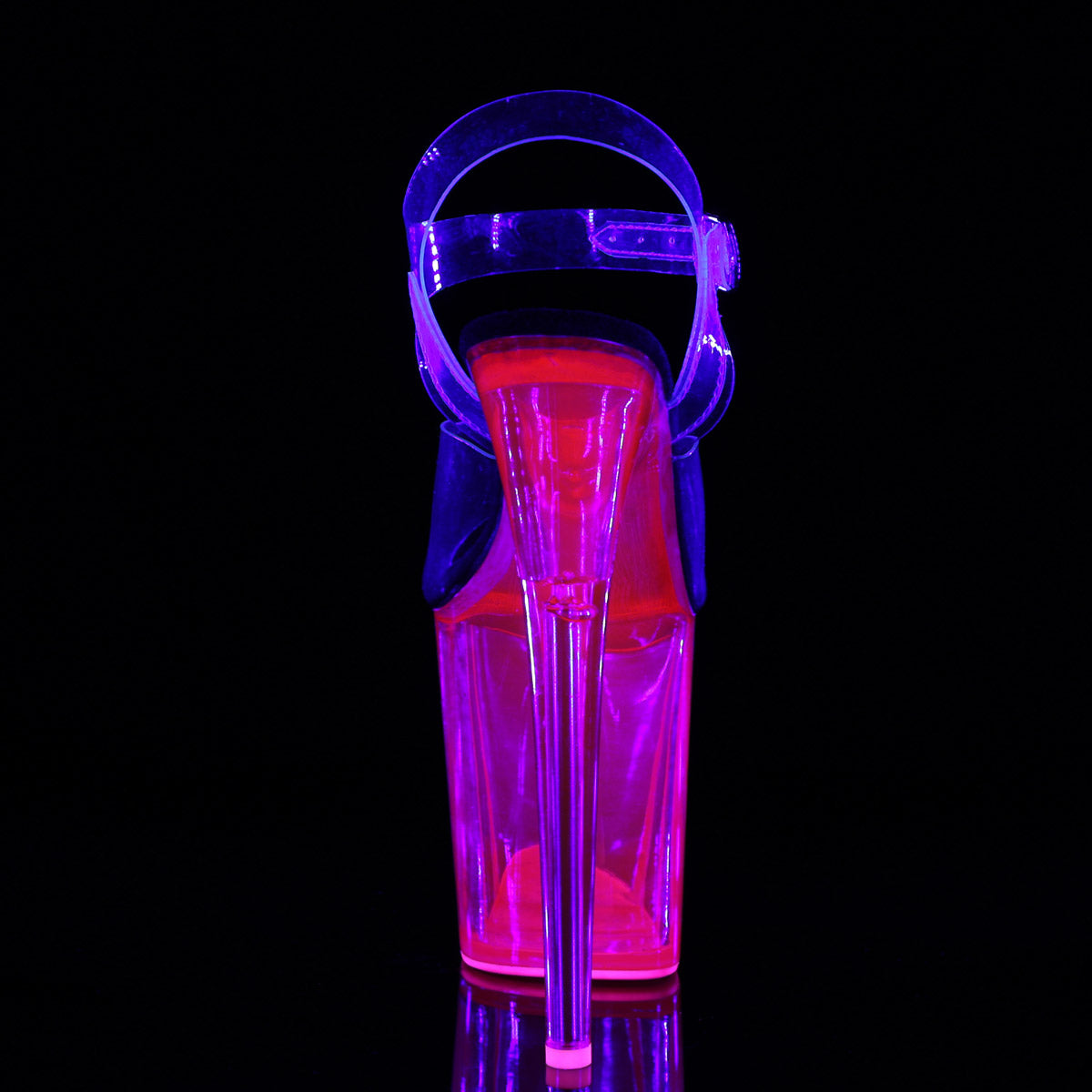 8" Heel, 4" UV Reactive Tinted PF Ankle Strap Sandal Pleaser  FLAMINGO/808UVT
