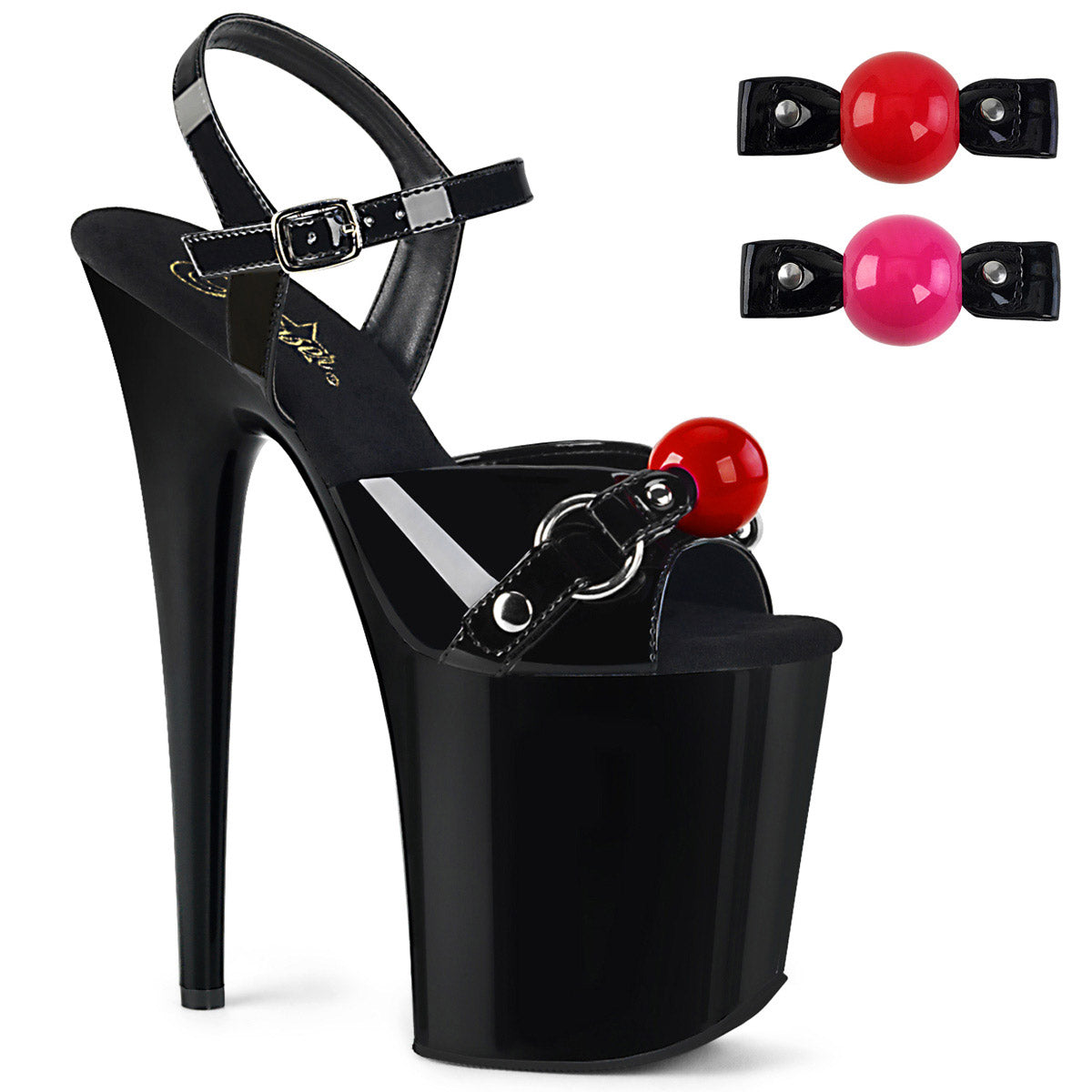 8" Heel, 4" PF Ankle Strap Sandal w/ Gag Ball Pleaser Pleaser FLAMINGO/809GB Main image