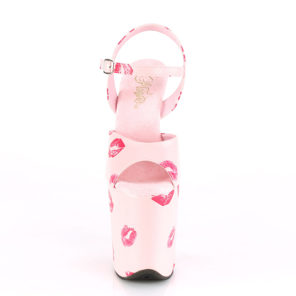 8" Heel, 4" Pf Ankle Strap Sandal W/ Lip Print Pleaser Pleaser FLAMINGO/809KISSES