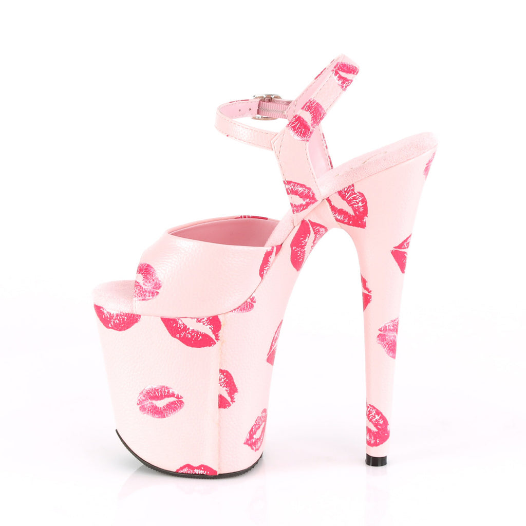 8" Heel, 4" Pf Ankle Strap Sandal W/ Lip Print Pleaser Pleaser FLAMINGO/809KISSES