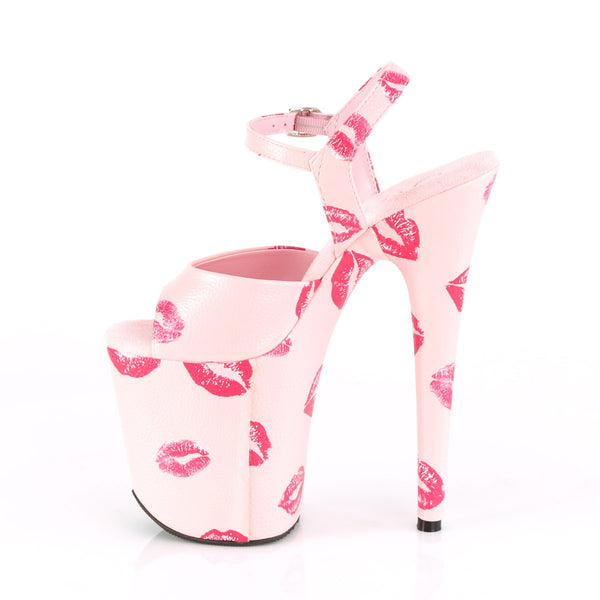 8" Heel, 4" Pf Ankle Strap Sandal W/ Lip Print Pleaser Pleaser FLAMINGO/809KISSES