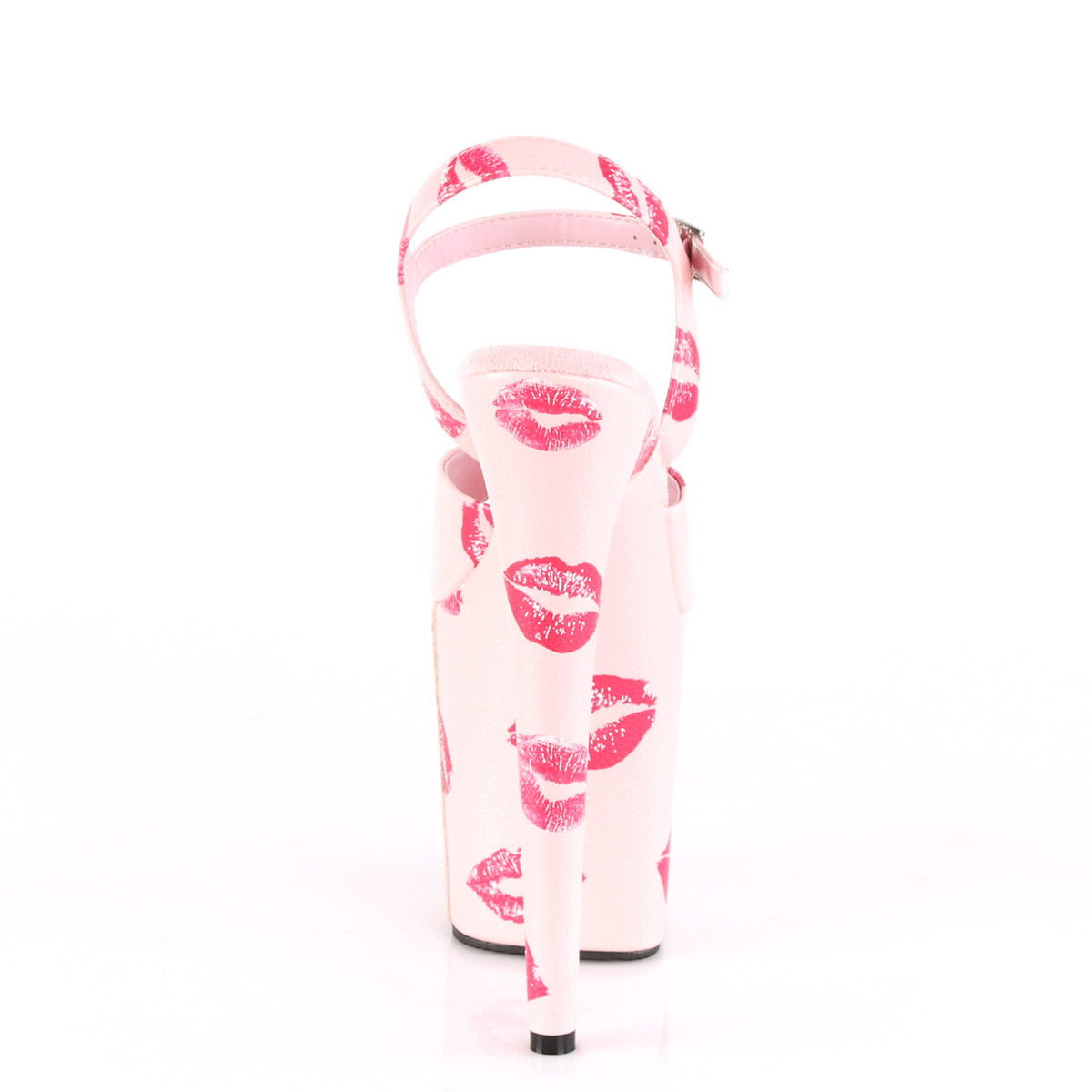 8" Heel, 4" Pf Ankle Strap Sandal W/ Lip Print Pleaser Pleaser FLAMINGO/809KISSES
