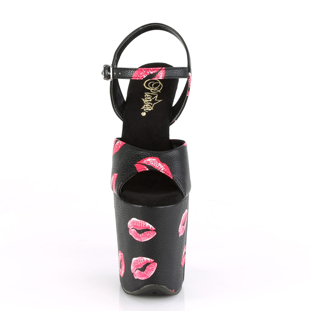 8" Heel, 4" Pf Ankle Strap Sandal W/ Lip Print Pleaser Pleaser FLAMINGO/809KISSES