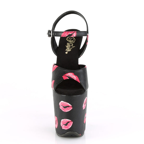 8" Heel, 4" Pf Ankle Strap Sandal W/ Lip Print Pleaser Pleaser FLAMINGO/809KISSES
