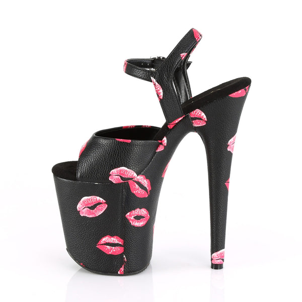 8" Heel, 4" Pf Ankle Strap Sandal W/ Lip Print Pleaser Pleaser FLAMINGO/809KISSES