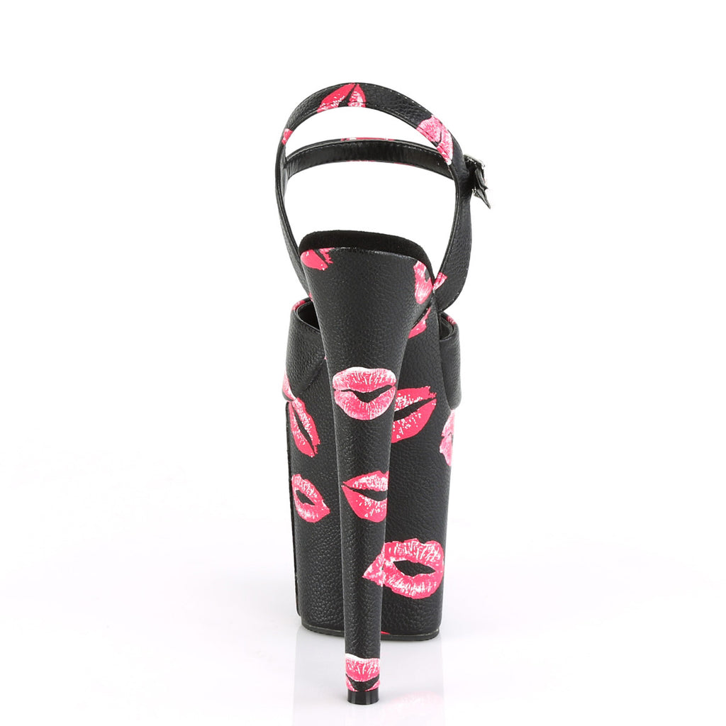 8" Heel, 4" Pf Ankle Strap Sandal W/ Lip Print Pleaser Pleaser FLAMINGO/809KISSES