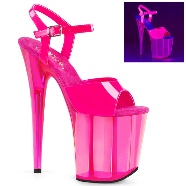 8" Heel, 4" PF UV Reactive Ankle Strap Sandal Pleaser Pleaser FLAMINGO/809UVT