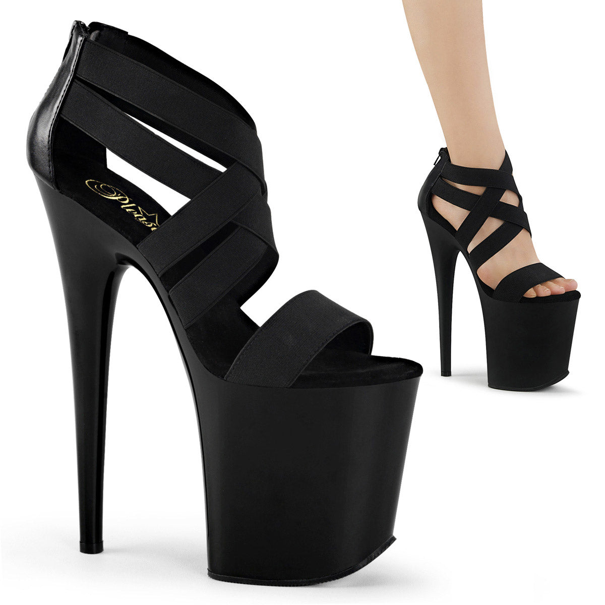 8" Heel, 4" Pf Criss Cross Closed Back Sandal, Back Zip Pleaser Pleaser FLAMINGO/869
